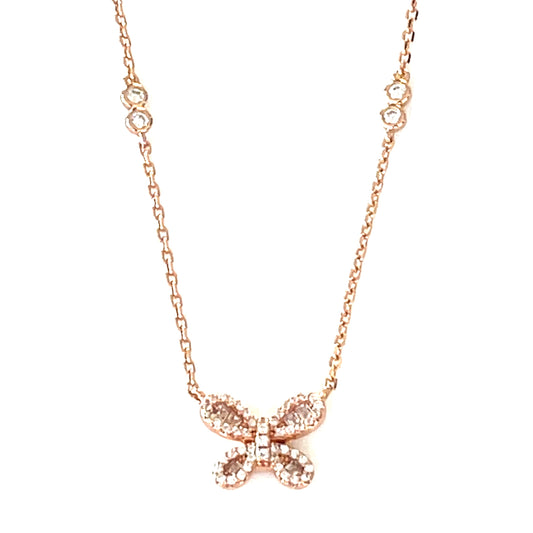 Silklike Butterfly Pendant Necklace with CZ Accents