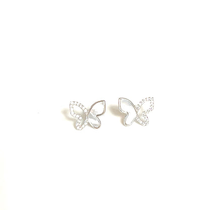 Seashell & Outline CZ Wings Butterfly Stud Earrings