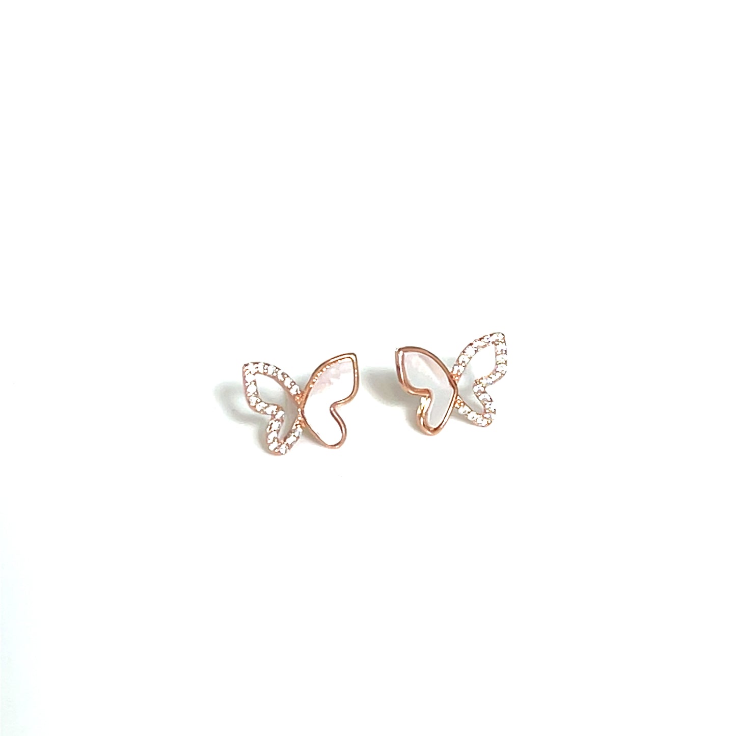 Seashell & Outline CZ Wings Butterfly Stud Earrings