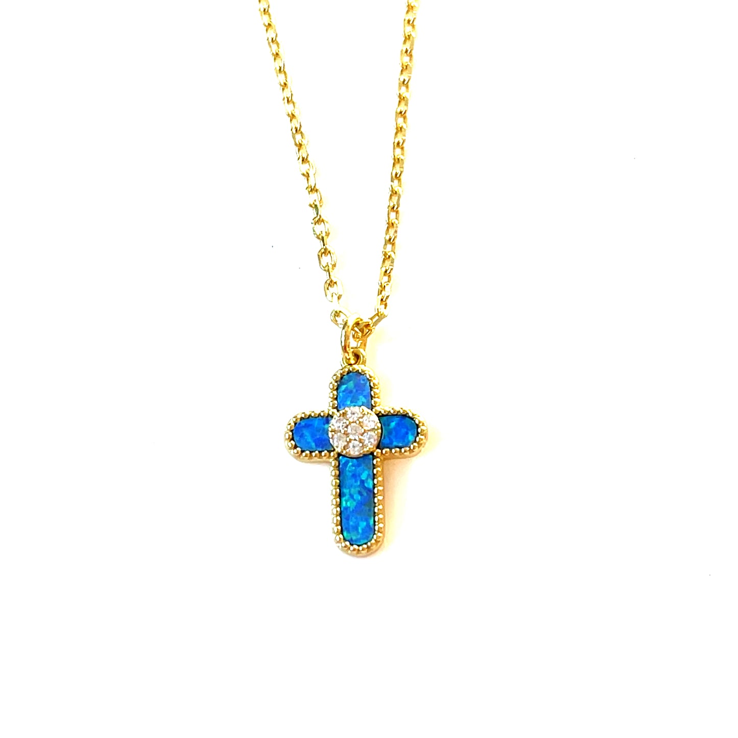 Signature Classic-Luminous Blue Opalite Cross Necklace