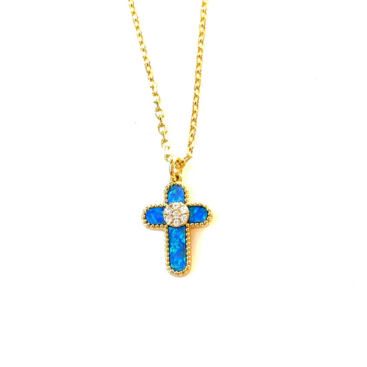 Signature Classic-Luminous Blue Opalite Cross Necklace