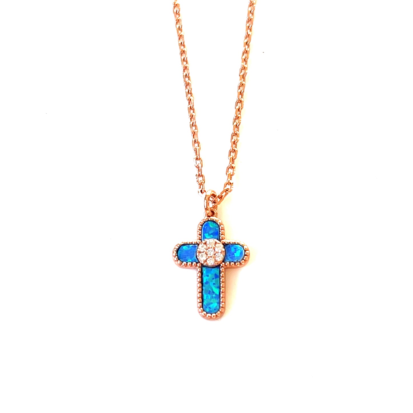 Signature Classic-Luminous Blue Opalite Cross Necklace
