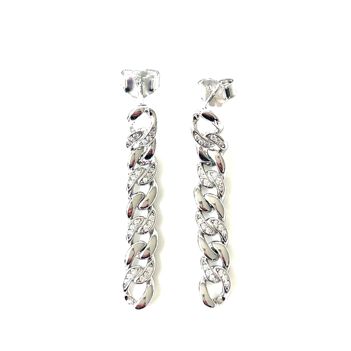 Glamour Link Earrings – Sterling Silver, CZ, 4.5 cm. Long