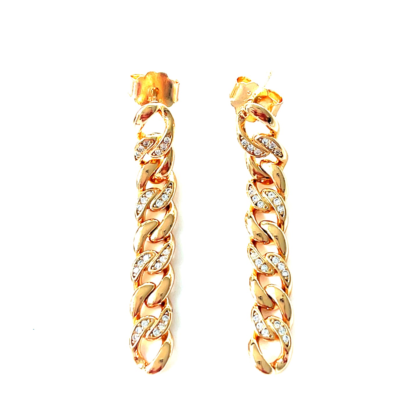 Glamour Link Earrings – Sterling Silver, CZ, 4.5 cm. Long