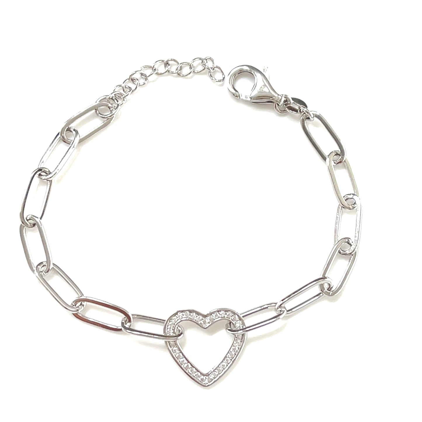 Sparkling Heart Link Bracelet – Silver with CZ Charm