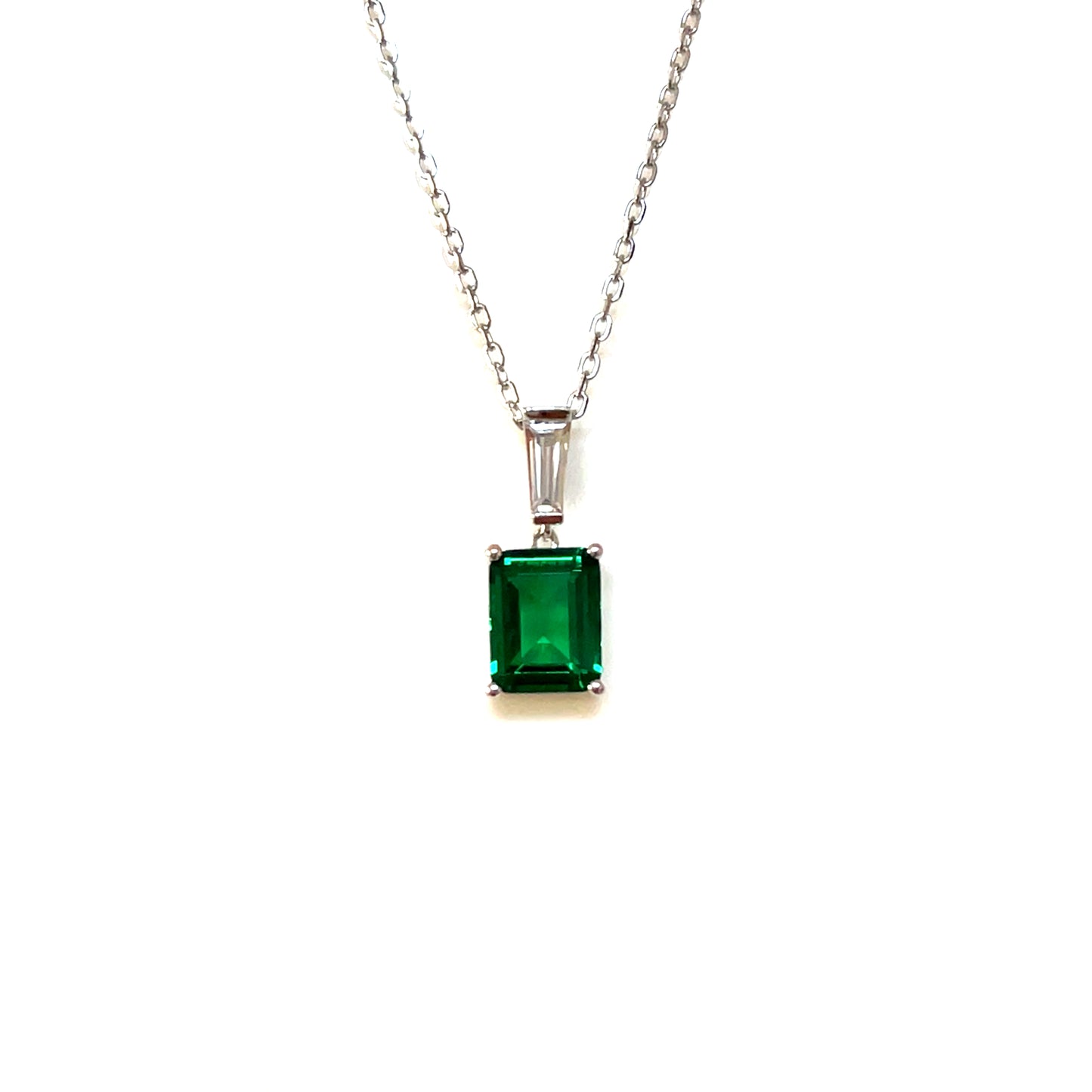 Emerald Baguette Glow Pendant – Sterling Silver
