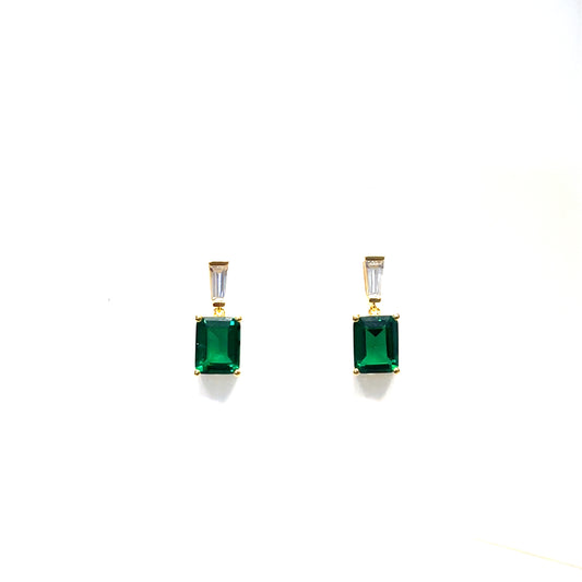 Emerald Baguette Drop Earrings – Sterling Silver
