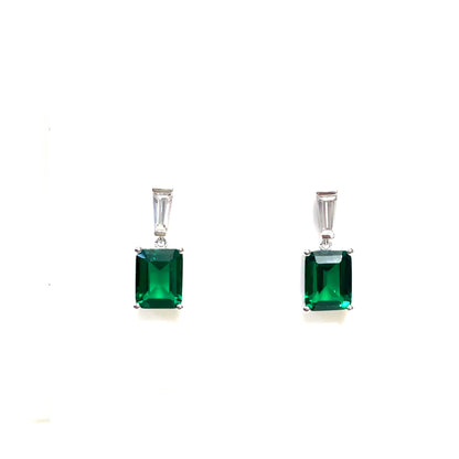 Emerald Baguette Drop Earrings – Sterling Silver