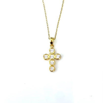 Modern Sparkle Cross Pendant Necklace – Round CZ Cluster