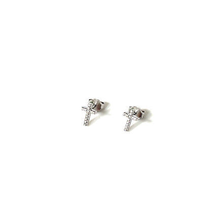 💎 Luminous Grace Petite Cross Stud Earrings – Sparkle CZ  Available in: Sterling Silver, Rhodium Finish, Yellow Gold Finish, Rose Gold Finish