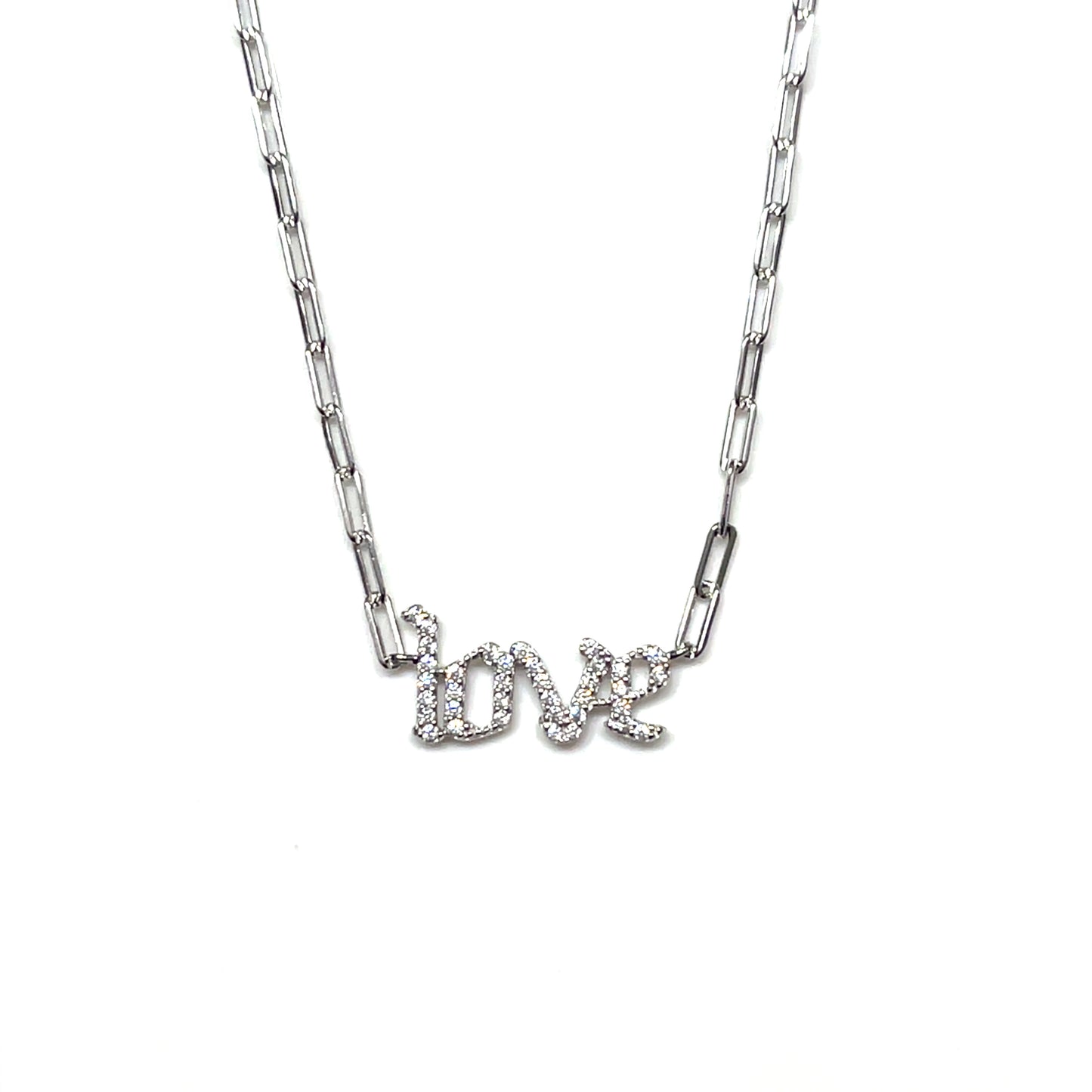 LOVE Script Necklace in Sterling Silver with CZ Detailing