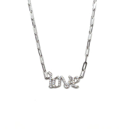 LOVE Script Necklace in Sterling Silver with CZ Detailing