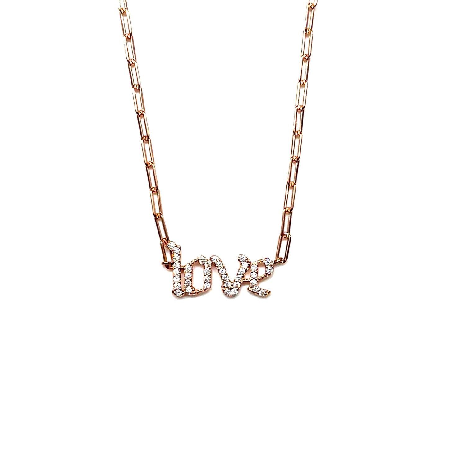 LOVE Script Necklace in Sterling Silver with CZ Detailing