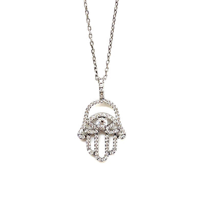 Celestial Grace – Hamsa Protection Necklace with CZ Centre