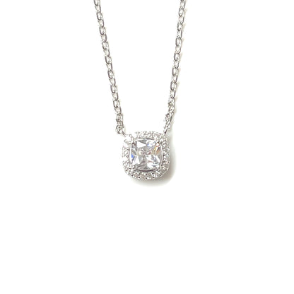 💧 Petite Square Halo Pendant Necklace – Sterling Silver