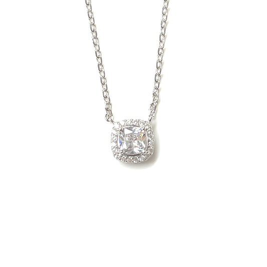 💧 Petite Square Halo Pendant Necklace – Sterling Silver
