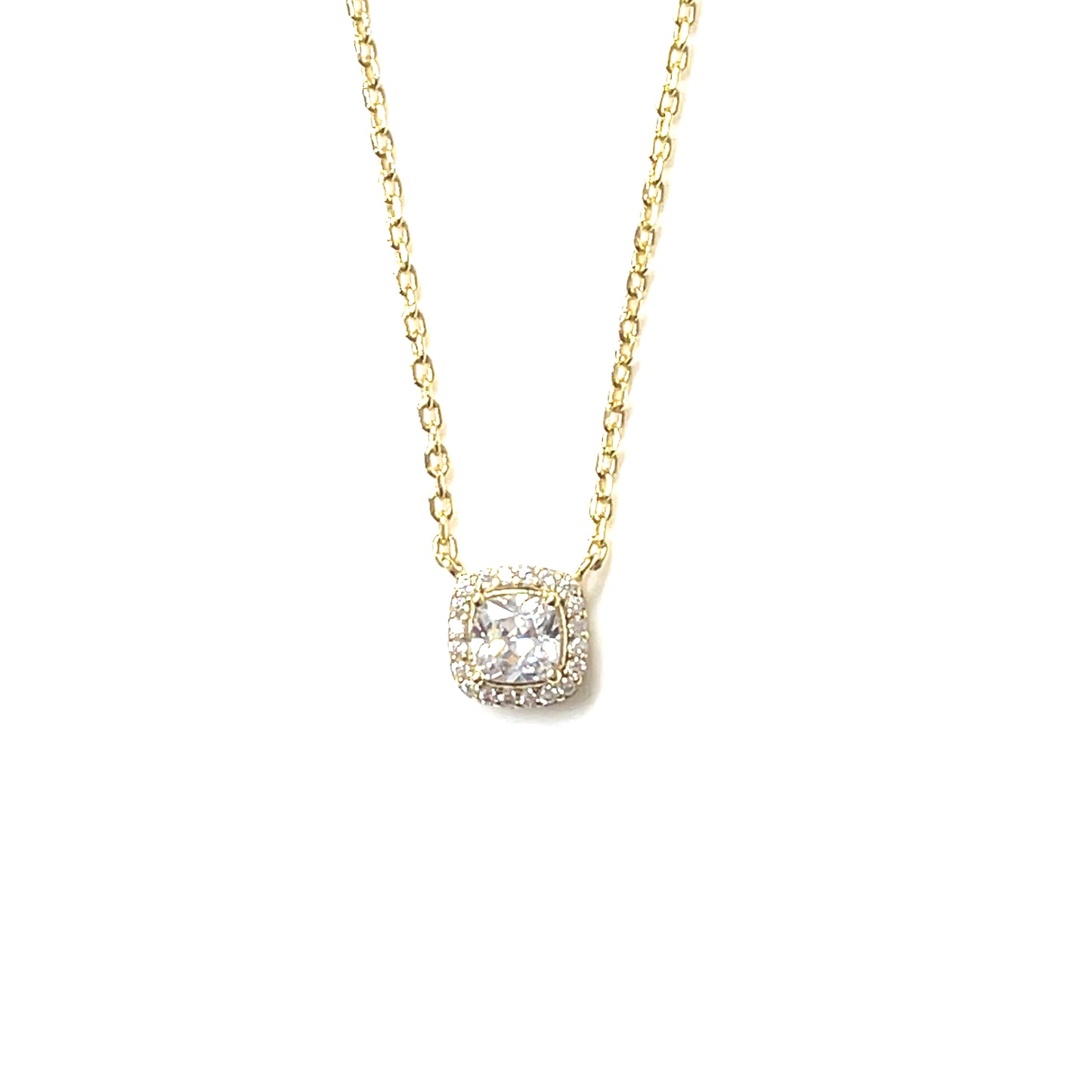 💧 Petite Square Halo Pendant Necklace – Sterling Silver