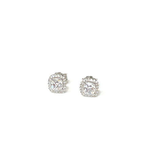 💎 Petite Square Halo Stud Earrings – Sterling Silver