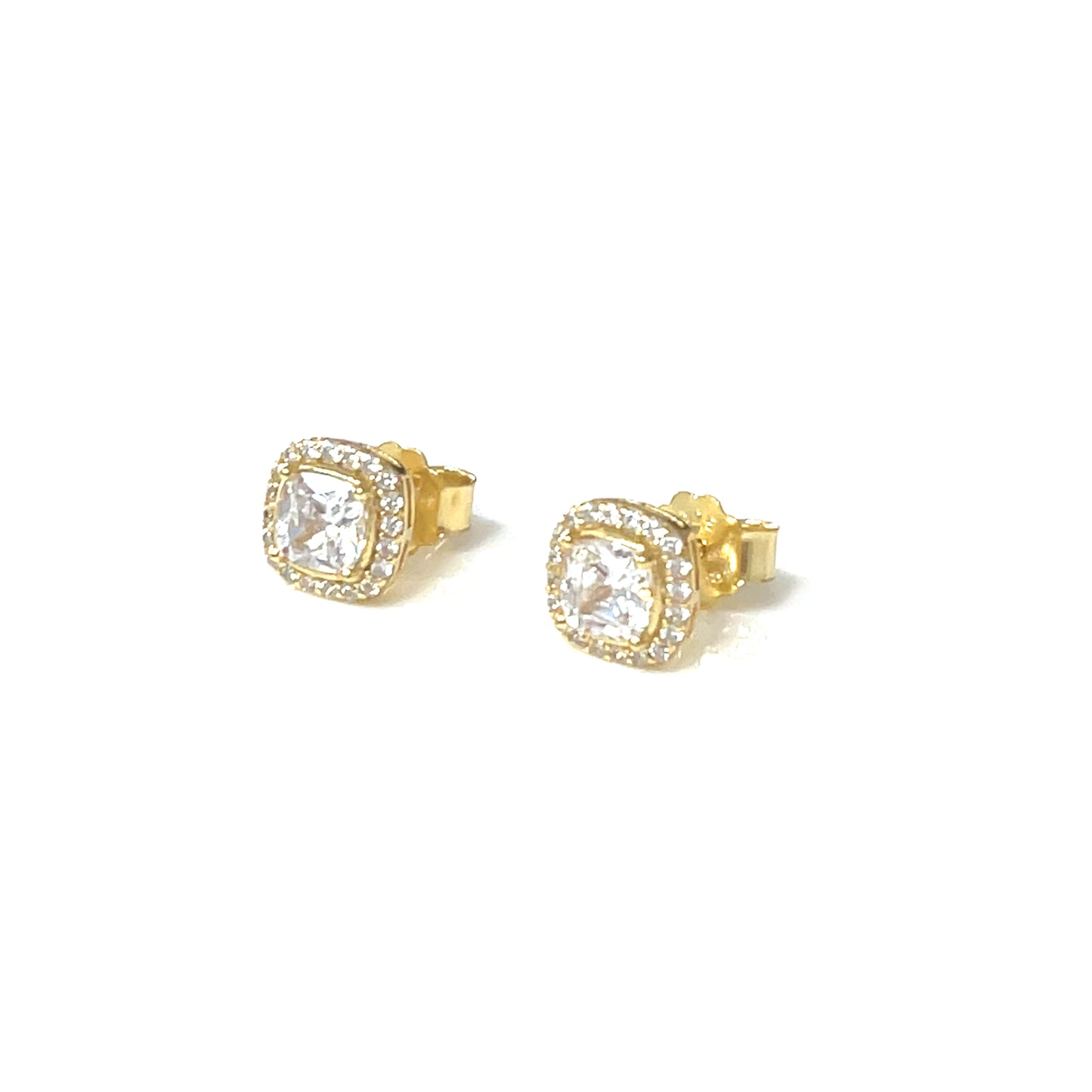 💎 Petite Square Halo Stud Earrings – Sterling Silver
