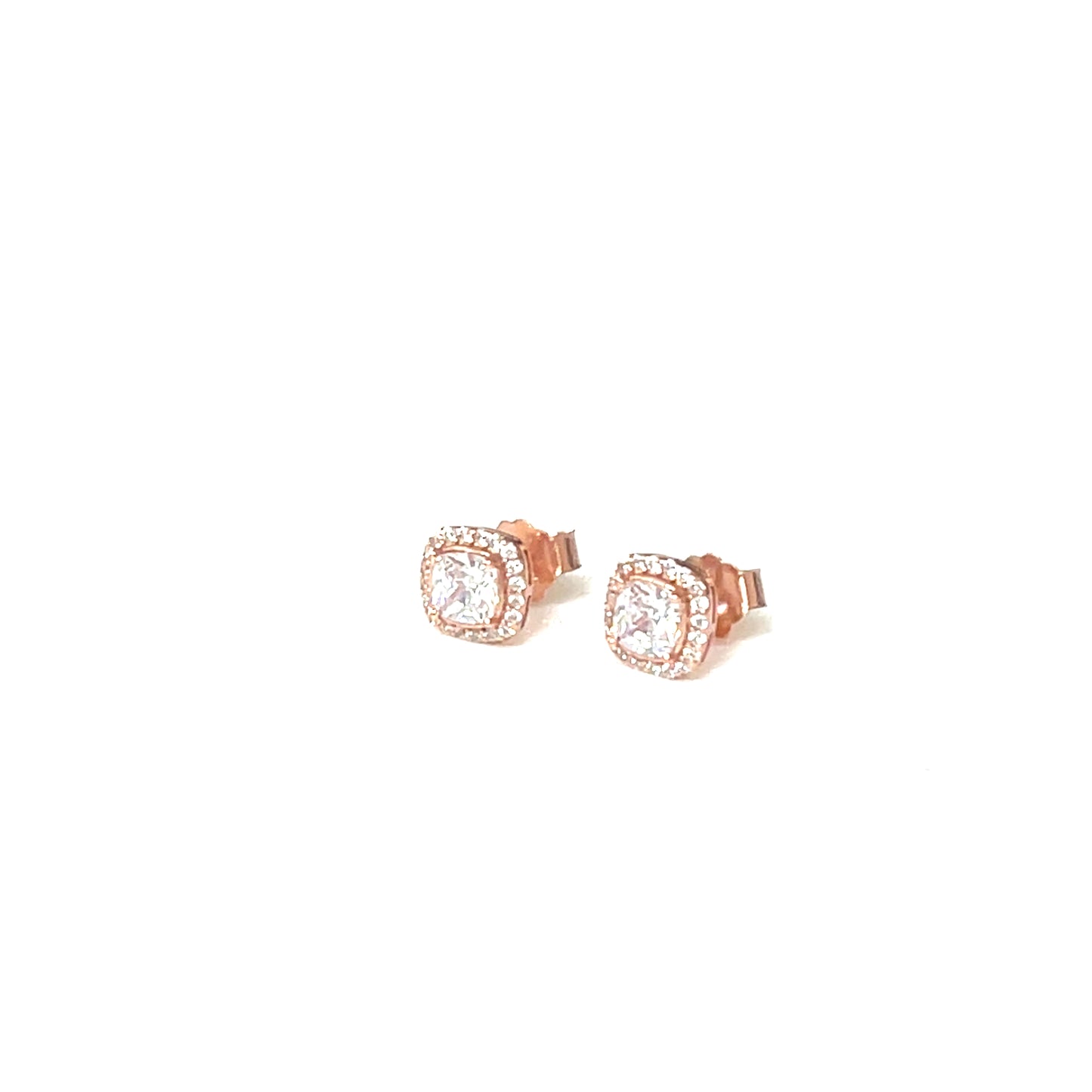 💎 Petite Square Halo Stud Earrings – Sterling Silver
