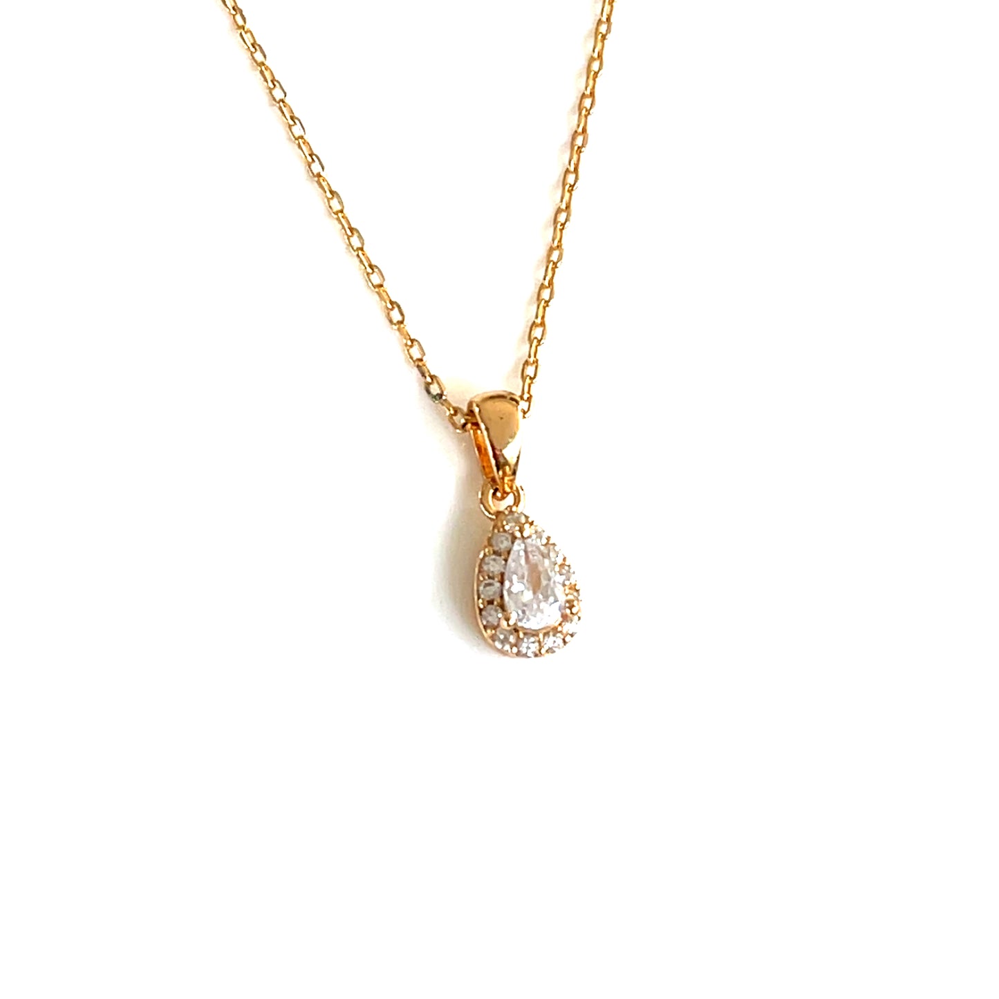 💧 Petite Teardrop Halo Pendant Necklace – Sterling Silver