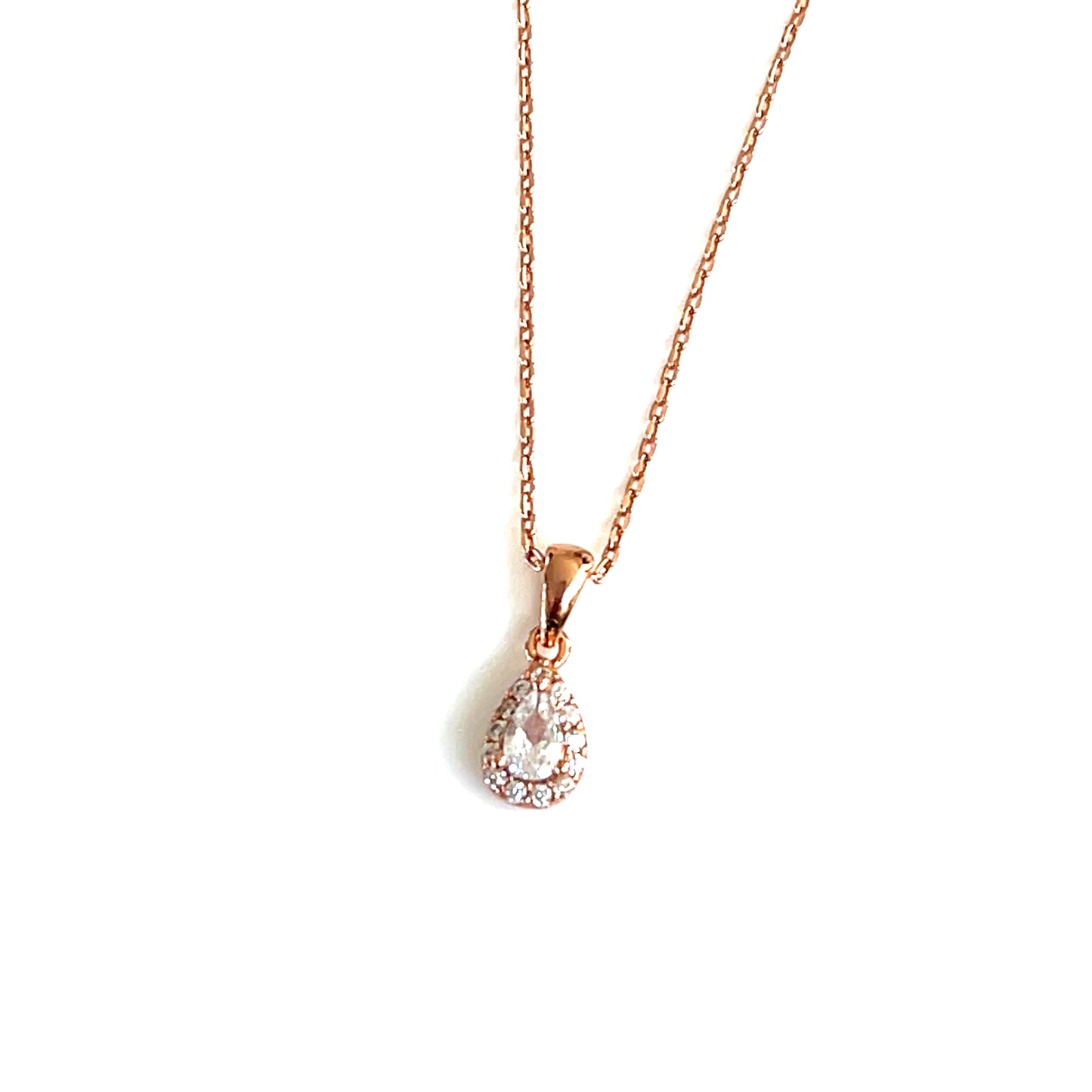 💧 Petite Teardrop Halo Pendant Necklace – Sterling Silver