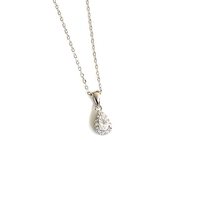 💧 Petite Teardrop Halo Pendant Necklace – Sterling Silver