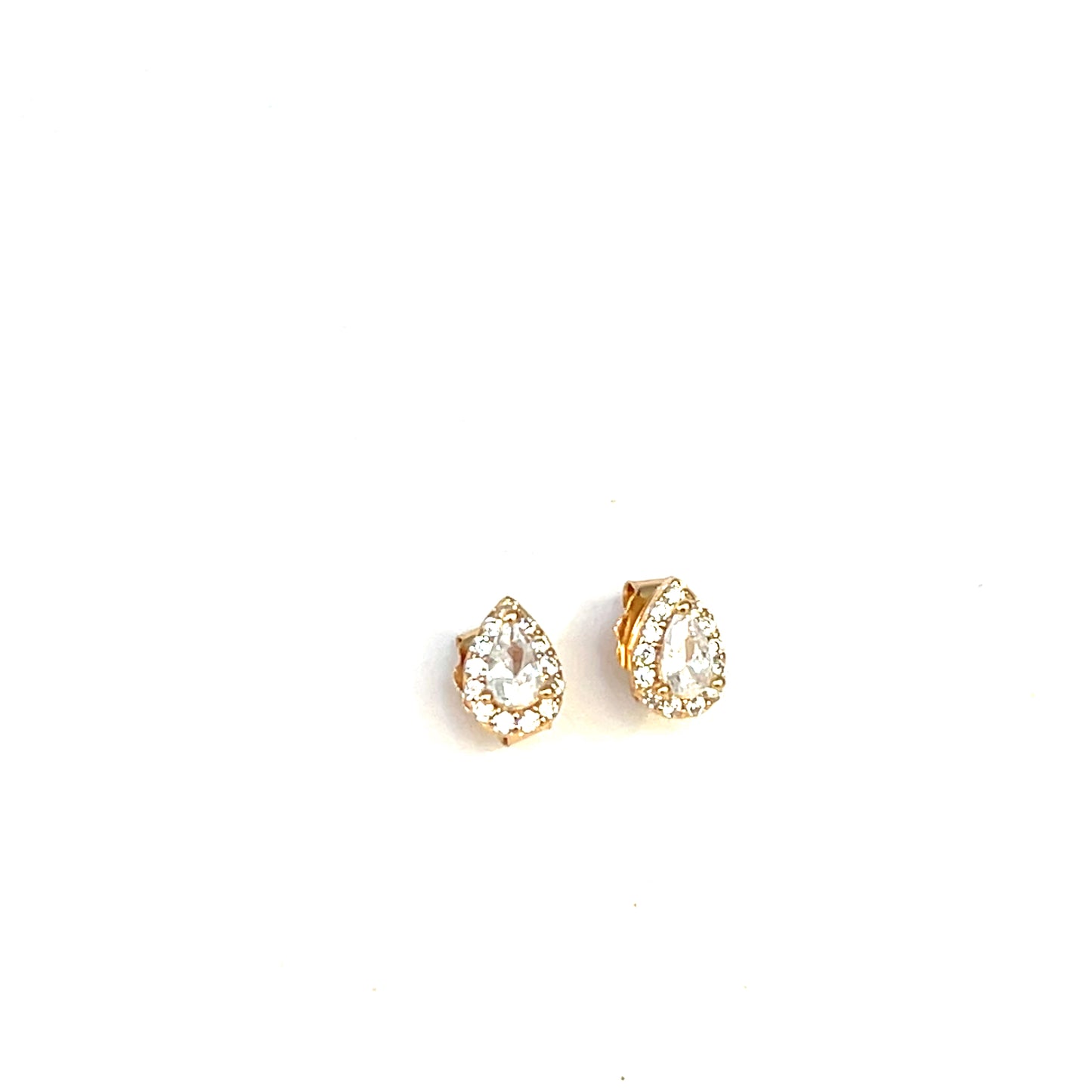 💎 Petite Teardrop Halo Stud Earrings – Sterling Silver