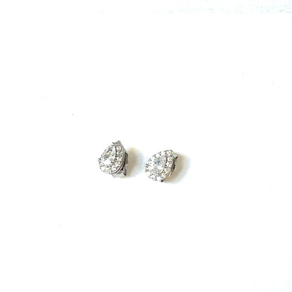 💎 Petite Teardrop Halo Stud Earrings – Sterling Silver