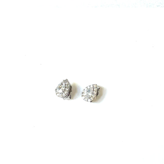 💎 Petite Teardrop Halo Stud Earrings – Sterling Silver
