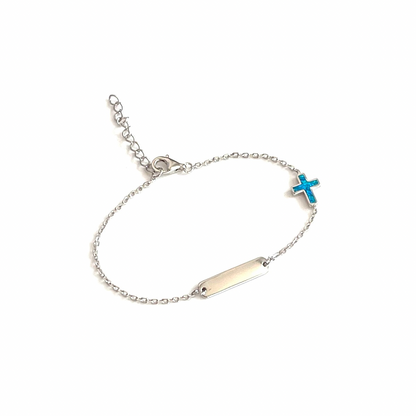 Tag & Blue Opalite Cross bracelet