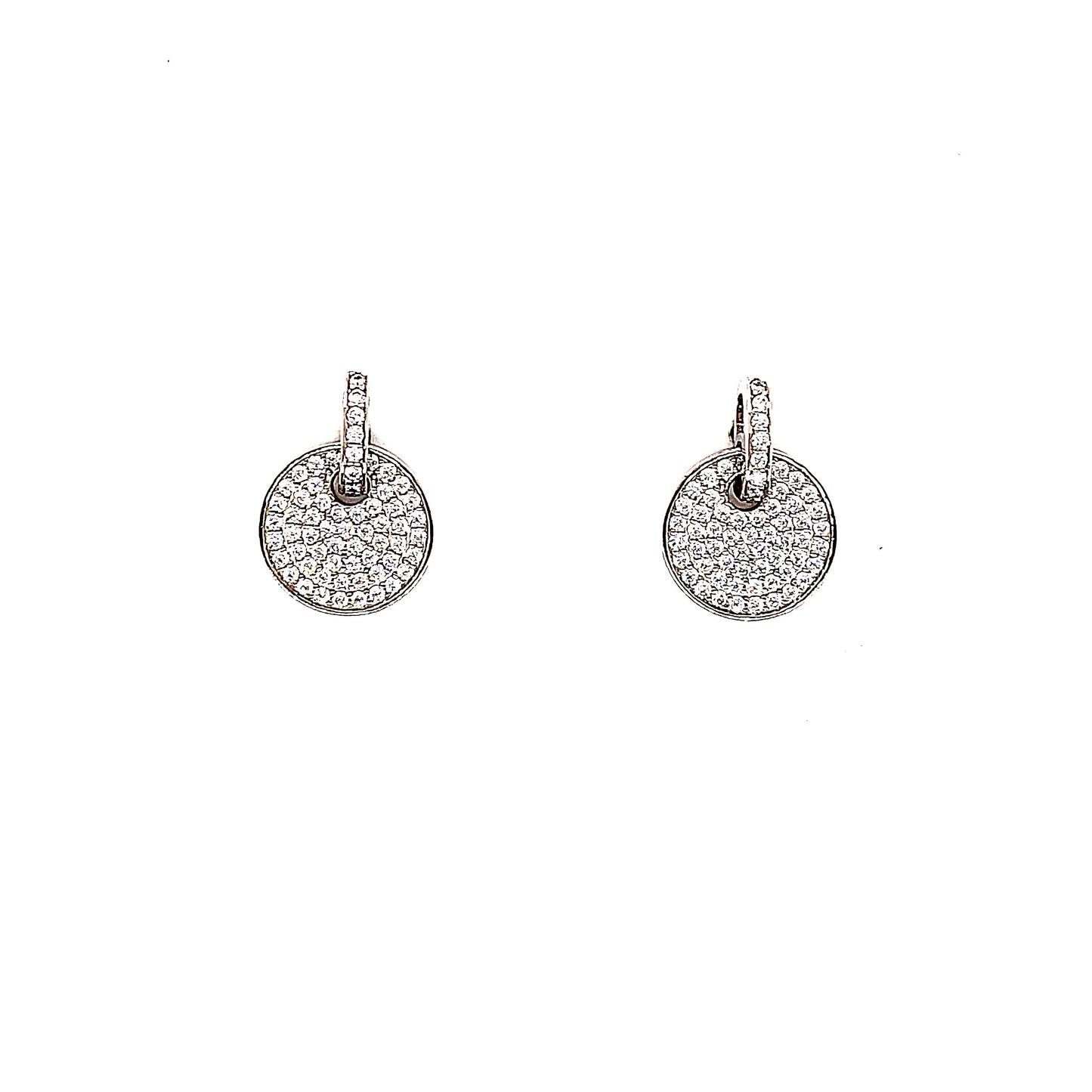 Sterling Silver Pave' Disc Drop Earrings