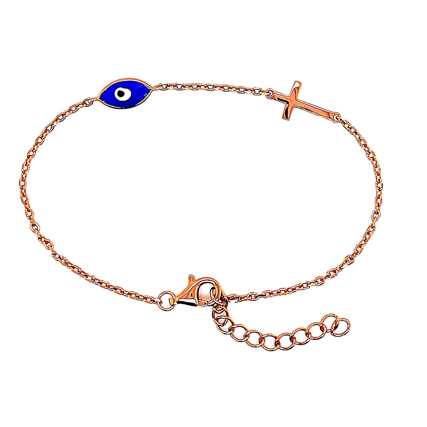 Sterling Silver Cross & Almond shape evil eye Bracelet