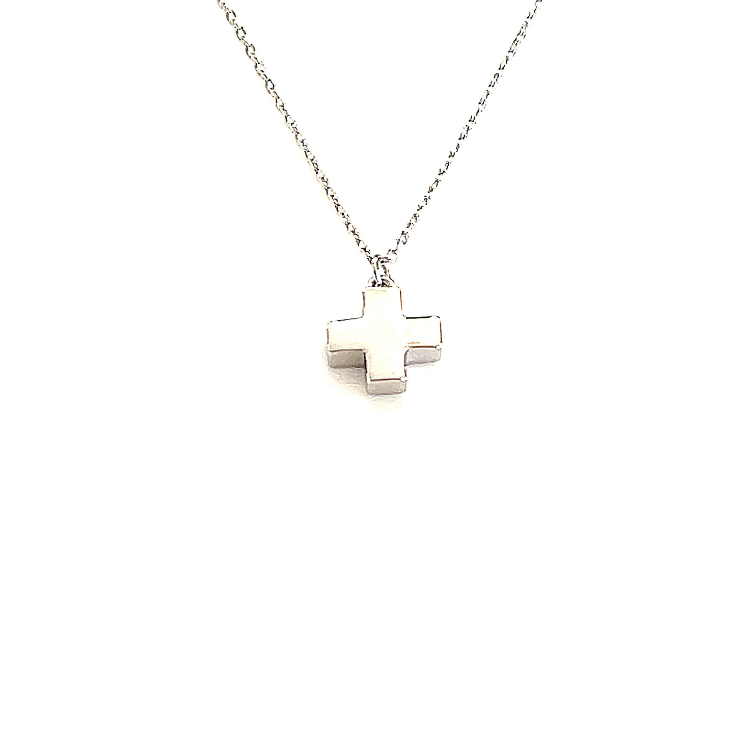 Sterling Silver Thick Square Cross Pendant Necklace