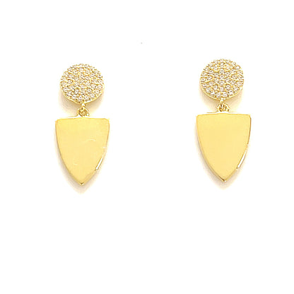 Sterling Silver Pave' Stud with Dangling Shield Shape Earrings