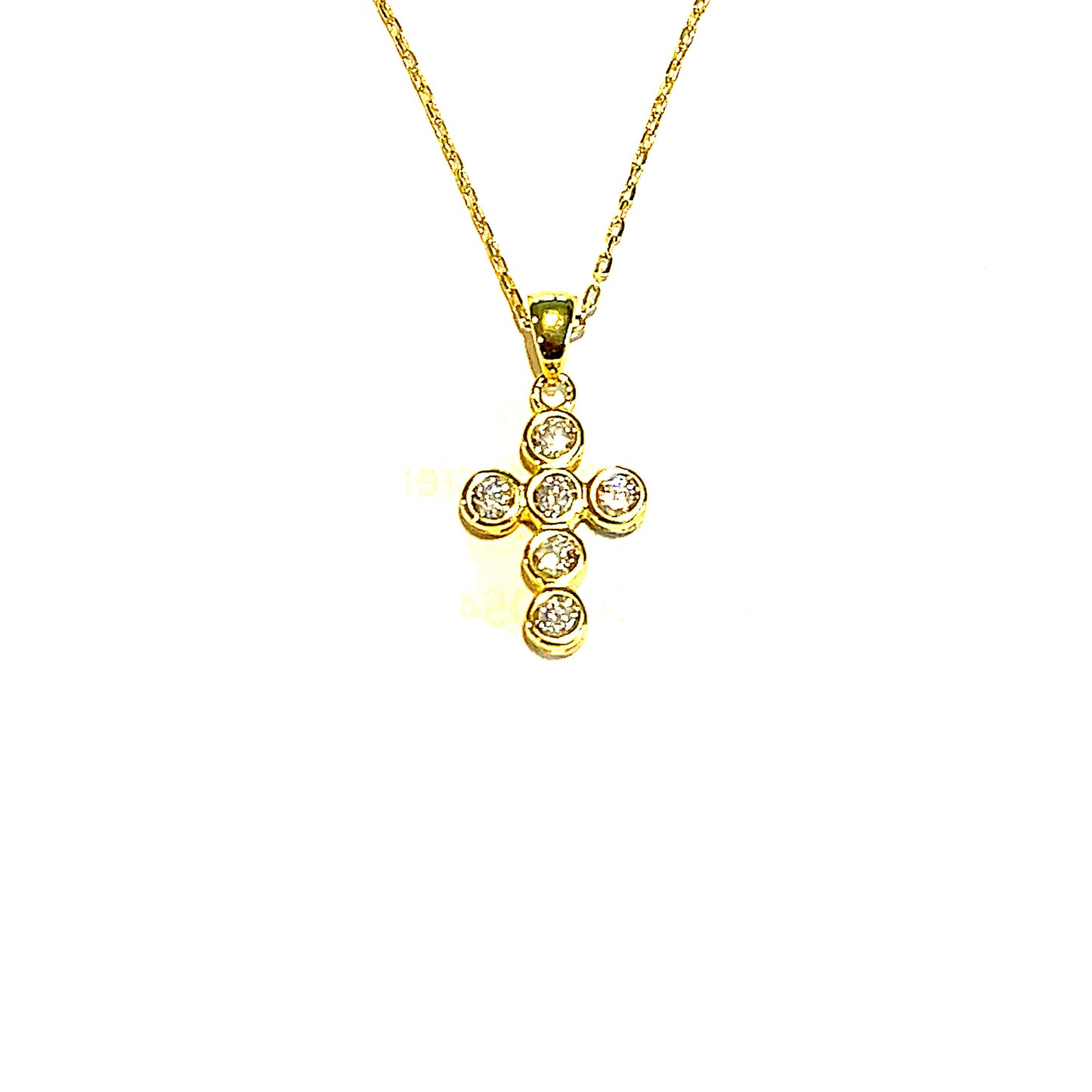 Sterling Silver Round Bezel Set Cubic Zirconia Cross Pendant Necklace