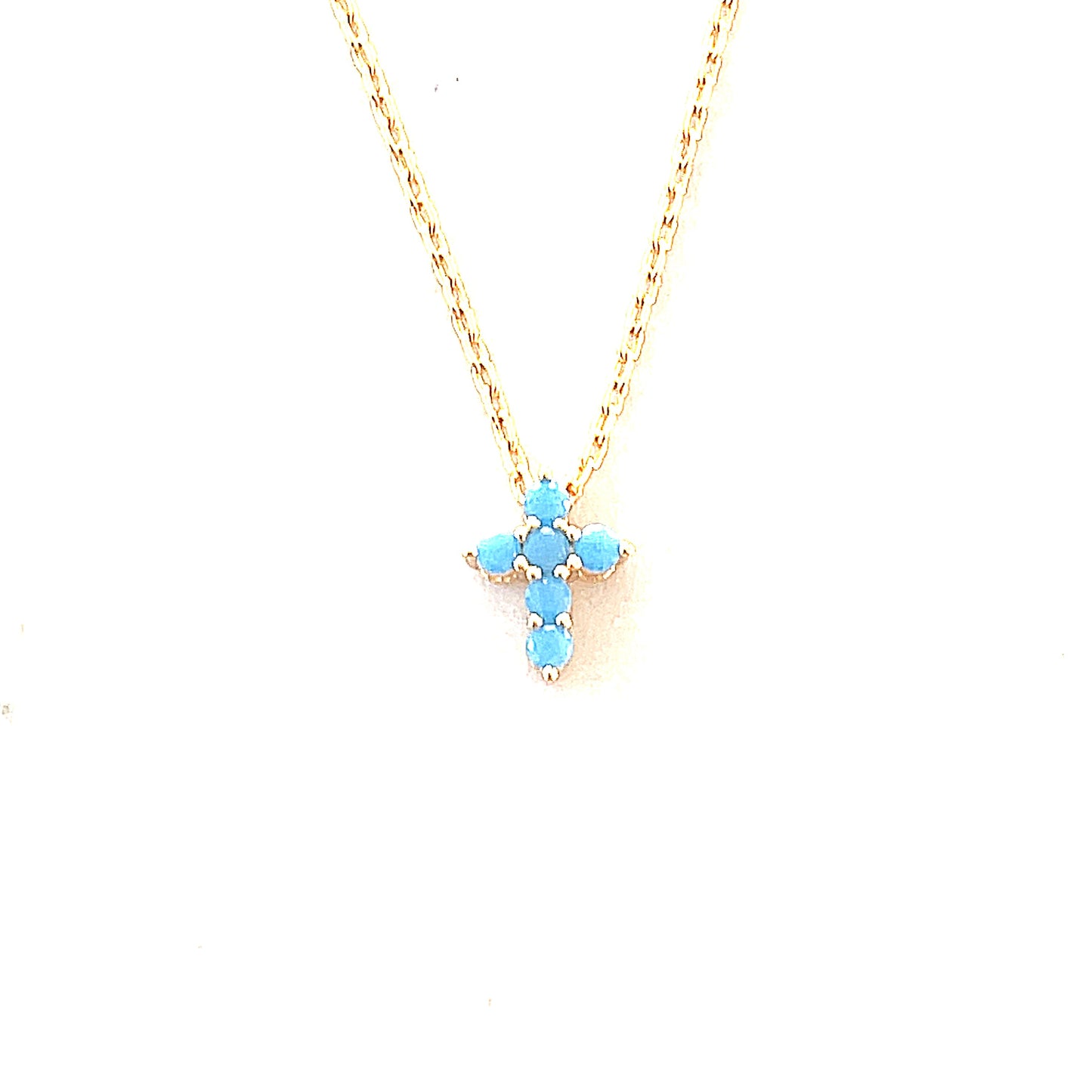 Sterling Silver Turquoise Pave' Small Cross Necklace