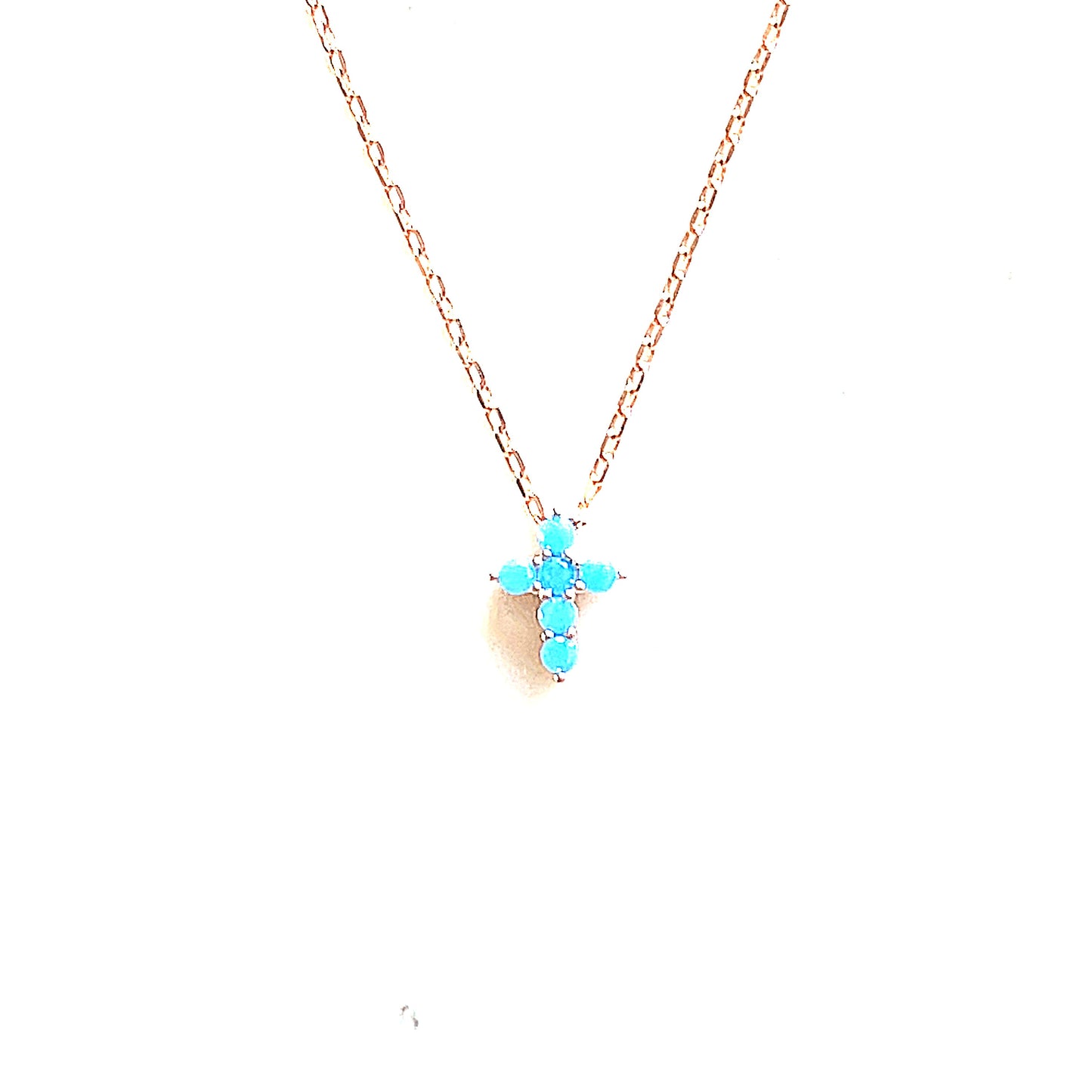 Sterling Silver Turquoise Pave' Small Cross Necklace