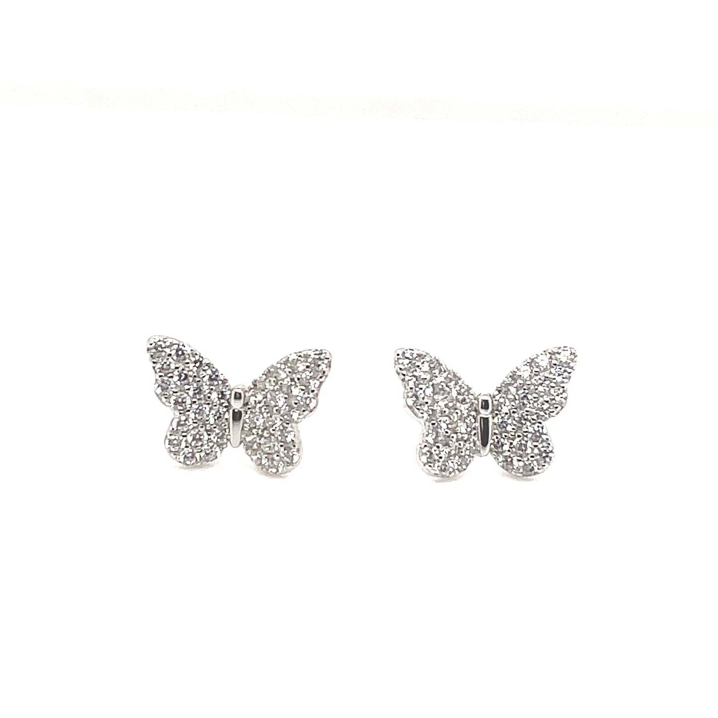 Sterling Silver CZ Encrusted Butterfly Stud Earrings