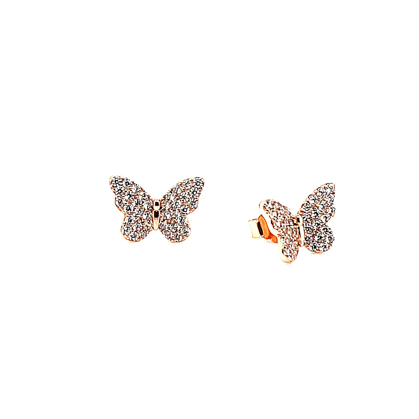 Sterling Silver CZ Encrusted Butterfly Stud Earrings