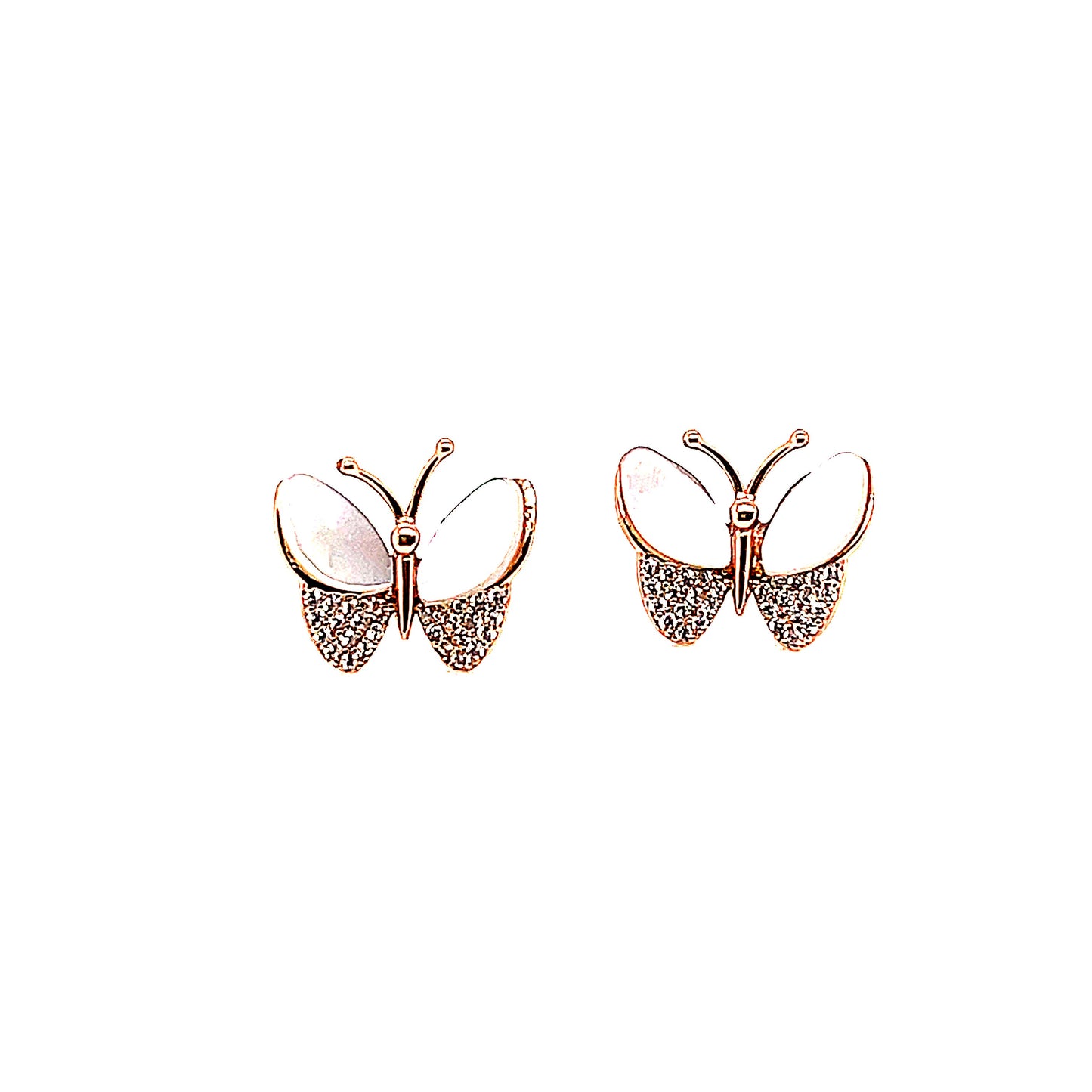 Sterling Silver Mother of Pearl and Pave' Butterfly Stud Earrings.